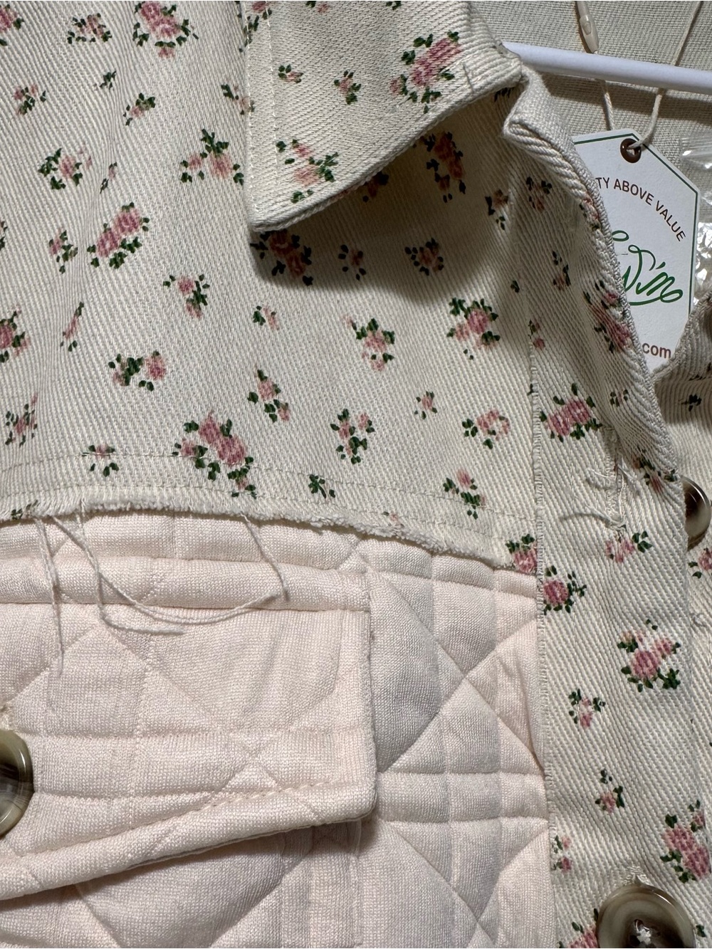 New In Quilted Floral-Trim Puffer Jacket in Blush - Picture 4 of 14